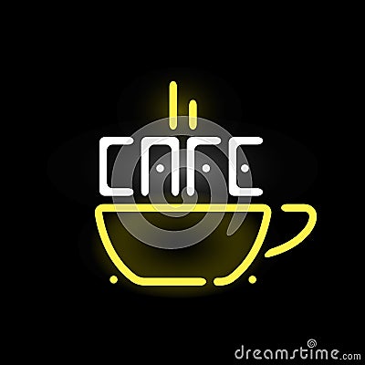 Light neon cafe label vector illustration. Vector Illustration