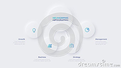 Light neumorphic infographic flowchart design template. Business data visualization with 4 options Vector Illustration