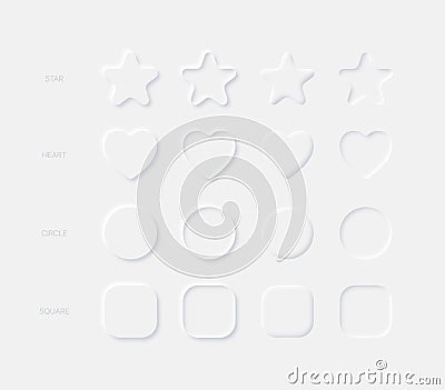 Light Neumorphic Vector Design Elements Star Heart Circle Square In Different Variations On Light Background Vector Illustration