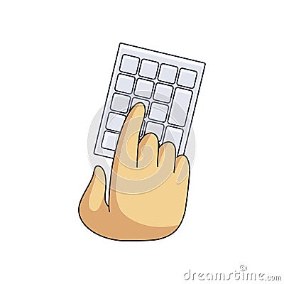 Light number keyboard and user hands on keys isolated on white background Vector Illustration