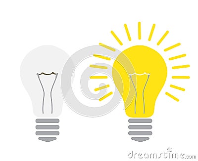 Light off and light on lightbulb glowing and turned off electric Vector Illustration