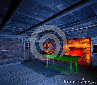 Light Painted Cabin Interior Stock Photo