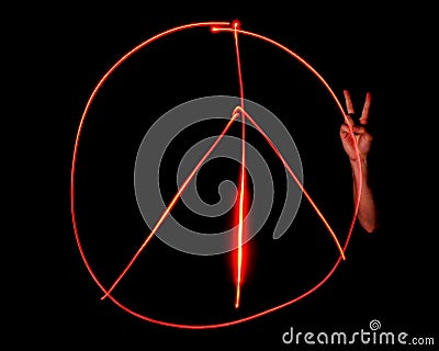 Light Painted Peace Sign Stock Photo