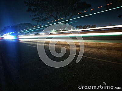 light painting, on the highway with vehicle headlights? Stock Photo