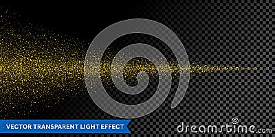 Light particles dispersion of gold glitter spray on vector transparent background Vector Illustration