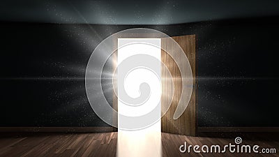 Light and particles in a room through the opening door Stock Photo
