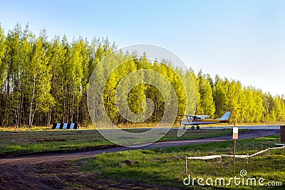 Light passenger planes before departure in airport Stock Photo