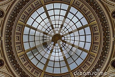 Light passes through The high ceiling glass dome inside main hall of The National Gallery Editorial Stock Photo