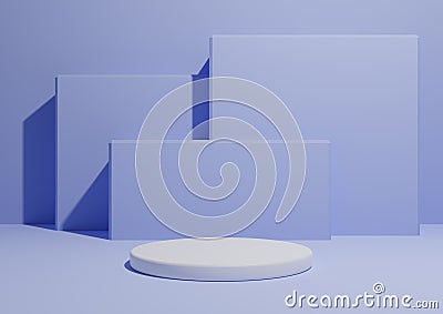 Light, pastel blue, 3D render of a simple, minimal product display composition backdrop with one podium or stand and geometric Stock Photo