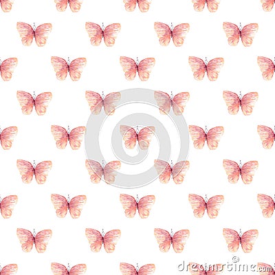 Light pink butterflies seamless raster pattern Cartoon Illustration