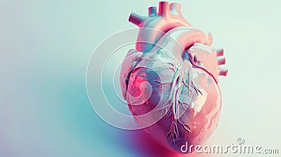 Light pink 3d futuristic human heart model, cardiology health care concept. Scientific template. Generative AI Stock Photo