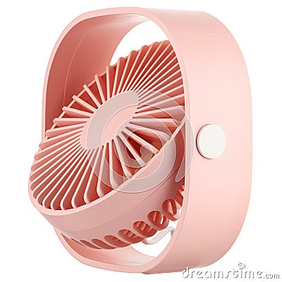 Light pink large tabletop USB desktop fan view with raised blades Stock Photo