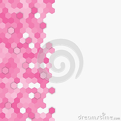 Light pink random hexagon mosaic tiles background. Vector Illustration