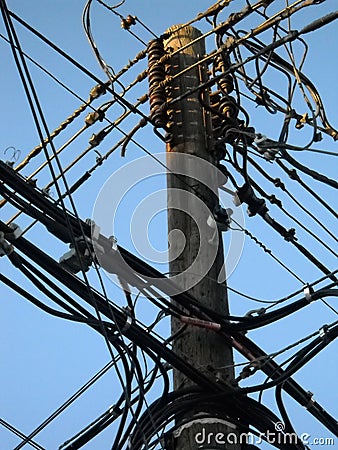 Light Wooden Pole Electrical Wires Editorial Stock Photo