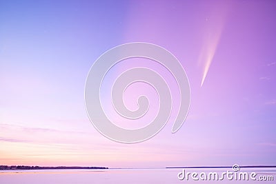 light purple aurora flaring high above horizon Stock Photo