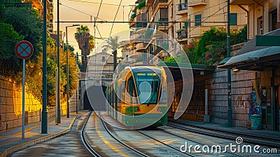 Light rail system train. Urban city transporation transit technology industrial business concept Stock Photo