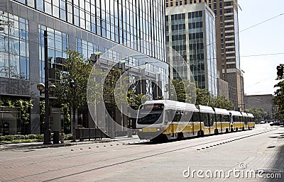 Light rail train on downtown Dallas Editorial Stock Photo