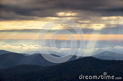 Light Rays from Blue Ridge Parkway NC Appalachian Mountains Stock Photo