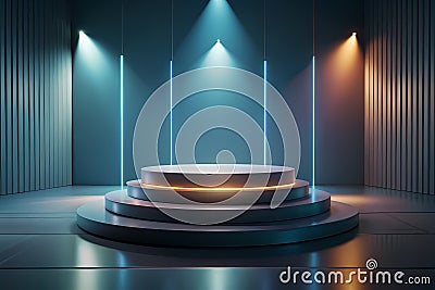Light-reflecting podium for product display on the right, generative ai Stock Photo