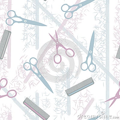 Light seamless pattern of hairdressing tools Stock Photo