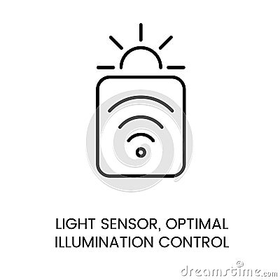 Light sensor icon with editable stroke for illumination control and Smart Garden lighting automation Vector Illustration