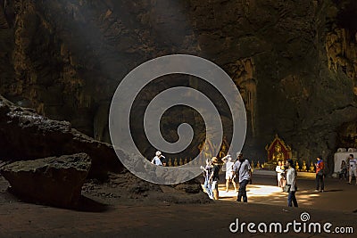 Light shine through in Khao Luang Cave in Phetchaburi , Thailand. Editorial Stock Photo
