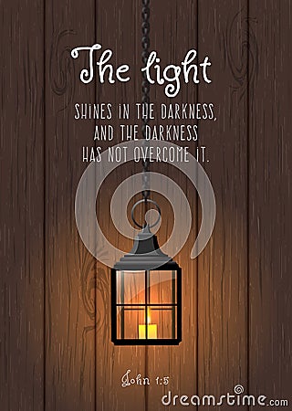 The light shines in the darkness... Biblical quote Vector Illustration