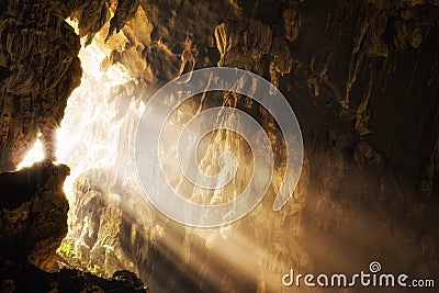 Light Shinning into Cave Opening, Vang Vieng, Laos Stock Photo