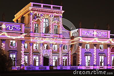 Light projection of a fairy tale on the facade of the WilanÃ³w Palace Editorial Stock Photo
