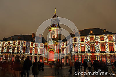Light show on Hotel de ville in Rennes, France Editorial Stock Photo