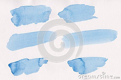 Light sky blue watercolor art with stains set. Aquarelle paint paper texture isolated elements for text design, greeting card Cartoon Illustration