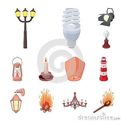 Light source cartoon icons in set collection for design. Light and equipment vector symbol stock web illustration. Vector Illustration