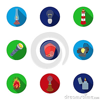 Light source set icons in flat style. Big collection of light source vector symbol stock illustration Vector Illustration