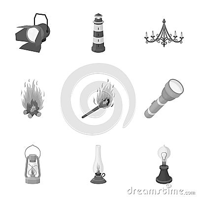Light source set icons in monochrome style. Big collection of light source vector symbol stock illustration Vector Illustration