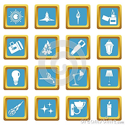 Light source symbols icons azure Vector Illustration