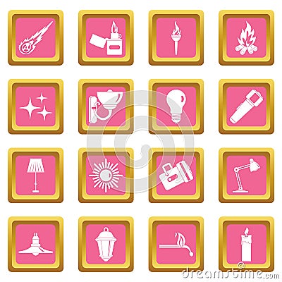 Light source symbols icons pink Vector Illustration