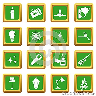 Light source symbols icons set green Vector Illustration