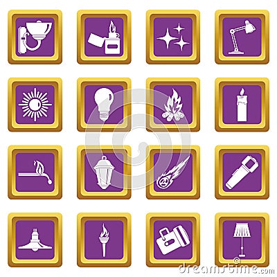 Light source symbols icons set purple Vector Illustration
