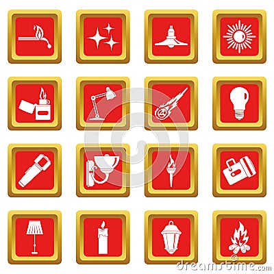 Light source symbols icons set red Vector Illustration