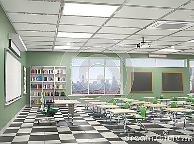 Classroom interior. 3D illustration. Cartoon Illustration