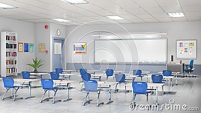 Classroom interior. 3D illustration. Cartoon Illustration