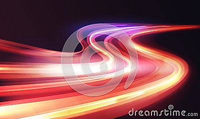 Light speed motion trail, blur streak effect, long exposure fast car transport lights Vector Illustration