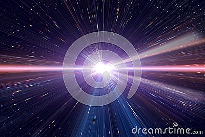 Light speed travel time warp traveling in outer space Stock Photo