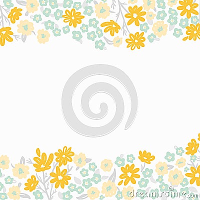 Light spring floral border with tiny yellow flowers, square format Vector Illustration