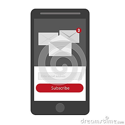 Light Subscribe to newsletter form in red,grey and whitte - mobile version ui ux Vector Illustration