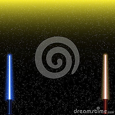 Light swords on Space Background. Vector illustration. Eps10. Lightsaber on The Night Sky. Vector Illustration