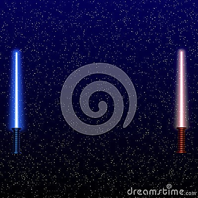 Light swords on Space Background. Vector illustration. Eps10. Lightsaber on The Night Sky. Vector Illustration