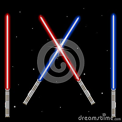 Light swords. Weapon futuristic from star war, shiny fight, vector illustration. Vector Illustration