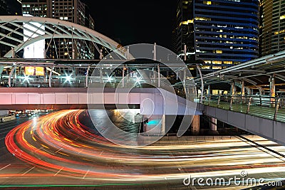 light tails in metro city in rush hours on evening Stock Photo