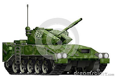 Light tank apc with pixel summer camouflage with fictional design - isolated object on white background. 3d illustration Cartoon Illustration